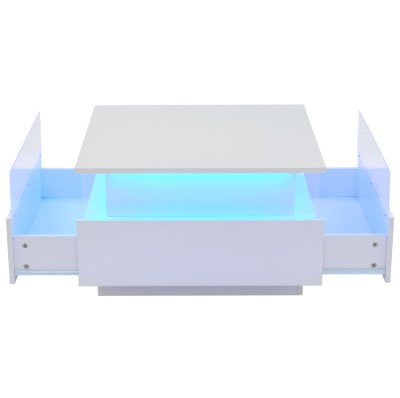 Modern LED Square Wooden Coffee Table with 2 Drawers | The Aurora Float