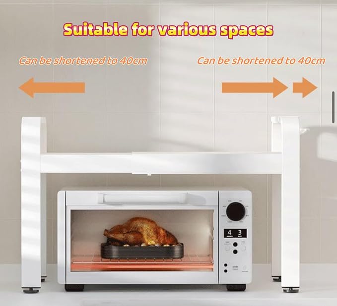 Expandable Microwave Oven Rack Kitchen Counter Storage Shelf with 6 Hooks | The Orbit