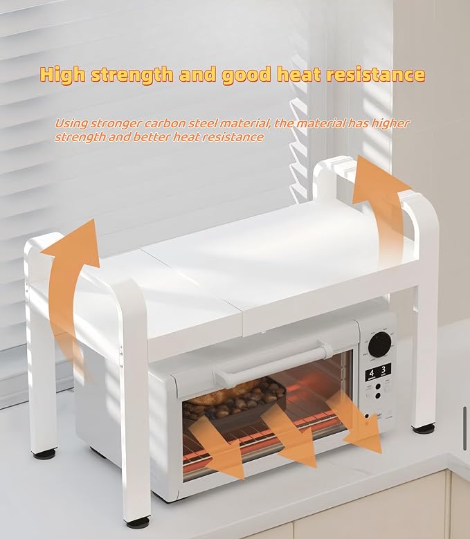 Expandable Microwave Oven Rack Kitchen Counter Storage Shelf with 6 Hooks | The Orbit