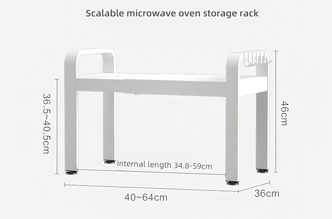 Expandable Microwave Oven Rack Kitchen Counter Storage Shelf with 6 Hooks | The Orbit