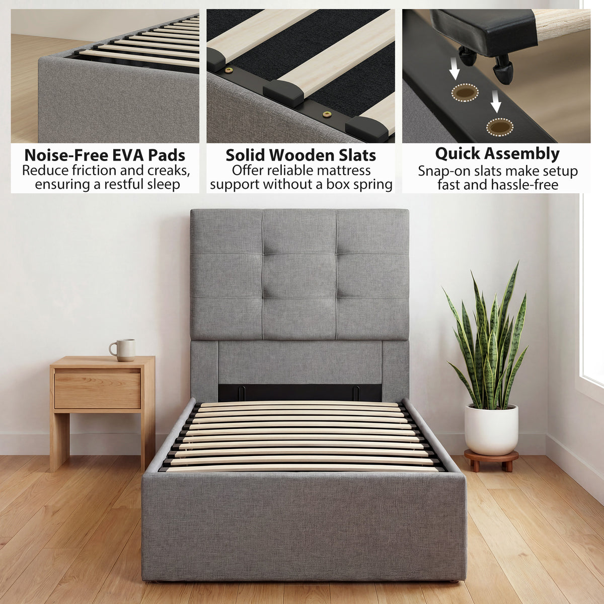 Upholstered Ottoman Bed Frame with Gas Lift Storage | The Haven Lift
