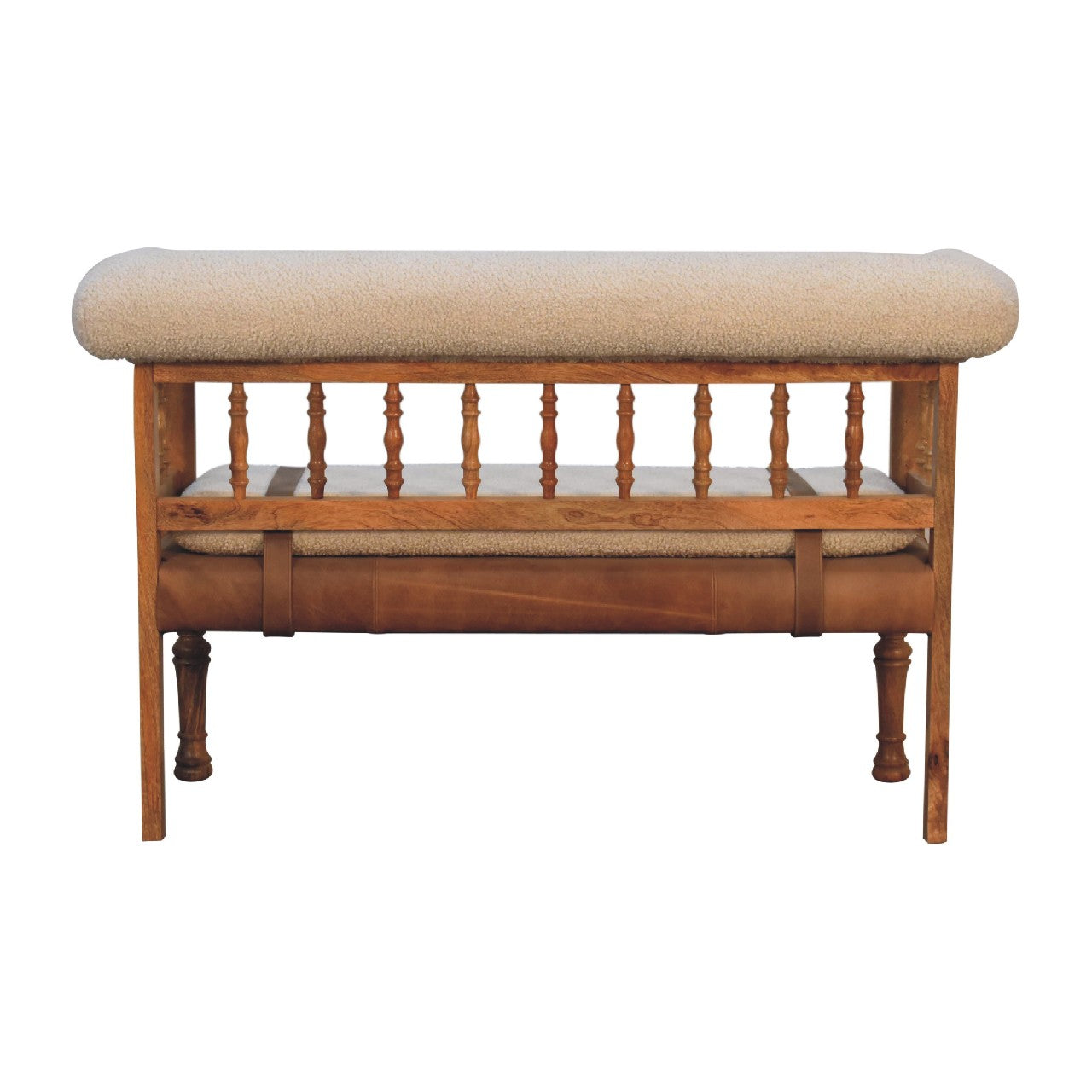 Cream Boucle Buffalo Leather Strap Hallway Bench